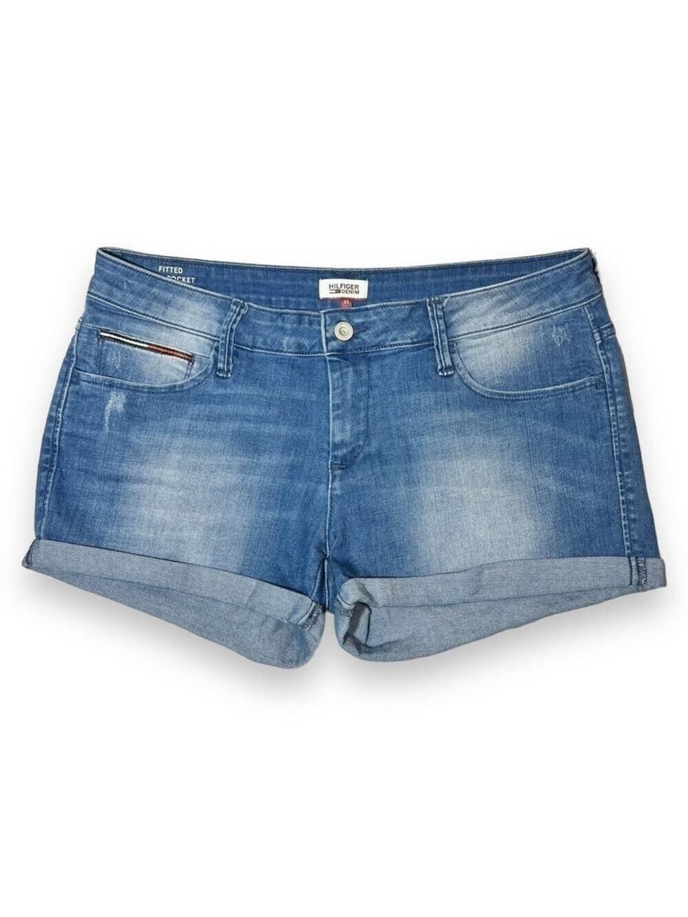 Tommy Hilfiger Women’s Fitted 5 Pocket Denim Shorts Medium Wash Size 32